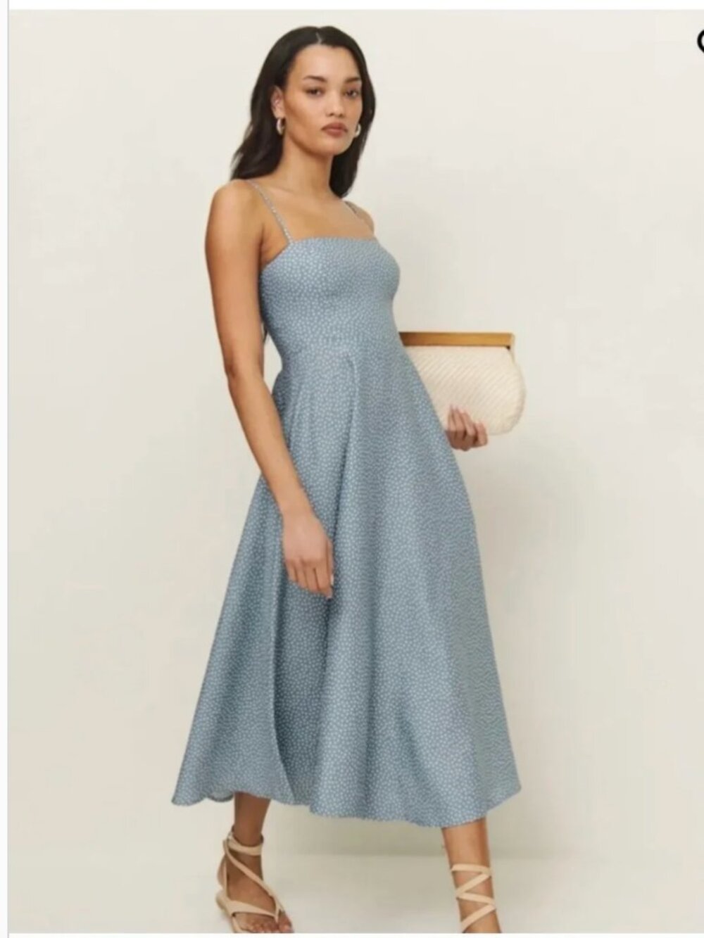 Reformation Monette Linen Dress Sky Dot